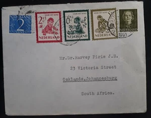 1951 Netherlands Cover ties 5 stamps cancelled Maastricht to South Africa - Picture 1 of 2