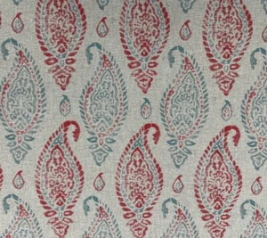 Oxford Paisley Linen Fabric BLUE RED PINK Curtain Blind Craft Upholstery - Picture 1 of 9