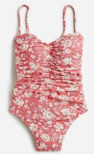 J. Crew Women's 24 Pink Tossed Floral Ruched Sweetheart One-Piece Swimsuit New! - Picture 1 of 10