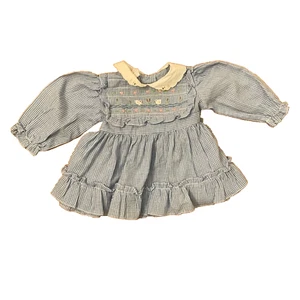 Joyeux Gamins Happy Kids Vintage Blue Gingham Dress Baby 12 Months Embroidered - Picture 1 of 12