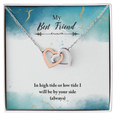 BEST FRIEND GIFT Interlink Heart WOMEN Girl Fashion Jewelry NECKLACE,Wooden Box - Image 1 of 4