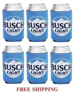 BUSCH LIGHT 12oz 6 BEER CAN COOLERS KOOZIE COOLIE COOZIE HUGGIE BUD NEW - Picture 1 of 1