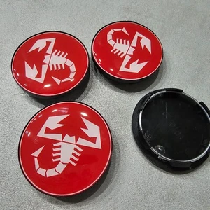 4x wheel logos hubcapes 50mm red white Fiat Abarth 500 595 SS - Picture 1 of 3