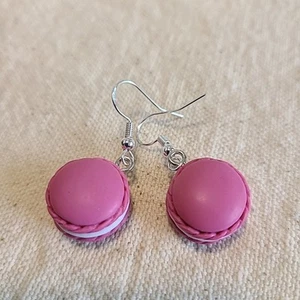 Handcrafted Dark Pink Macaron Earrings NEW Ladies Fashion Edible Lobe Area .5" - Picture 1 of 4