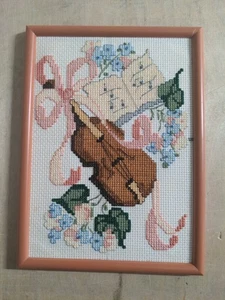 Vtg Needlepoint Petit Point Violin Book Flowers Pastel Cross Stitch Handmade - Picture 1 of 5