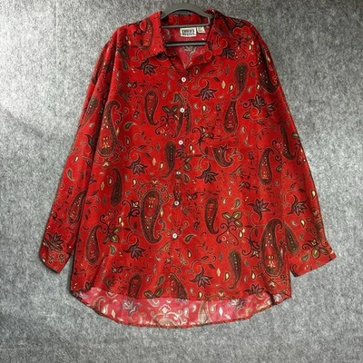 Camisa Chicos Mujer 3 XL Roja Geométrica Seda Manga Larga Cápsula Top Relajado Y2K Foto 1 de 4