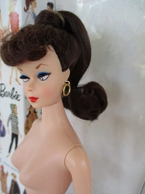 Vintage 1959 Ponytail Raven Hair Doll Stock Holes in Feet Nude Boxed Repro - Image 1 of 4
