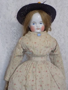 Antique 23" German China Biedermeier Doll Cloth Body leather Arms Antique clothe - Picture 1 of 17