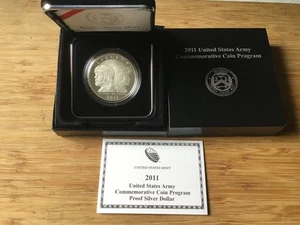 Dólar de plata 2011-P prueba del ejército de Estados Unidos acuñado conmemorativo caja de $1 y certificado de autenticidad - Imagen 1 de 6