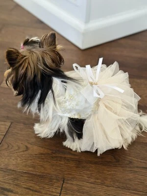 Dog Spring/Summer Breathable White Wedding Dress Princess with Pulling Cord XXS - Image 1 of 4