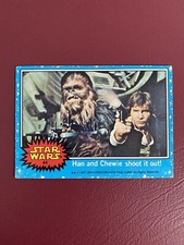 1977 Topps Star Wars Blue Series 1 Card #44 Han and Chewie shoot it out! -Nice!!