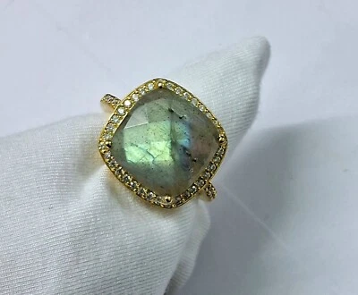 Anillo de piedras preciosas de labradorita tamaño 6,5 chapado en oro sólido 9... - Imagen 1 de 4