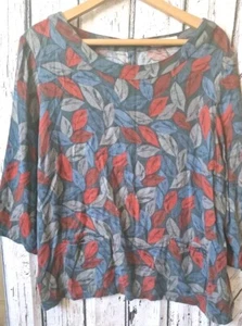SEASALT CORNWALL blue Red Plus Size 18 Leaf Print Long Sleeve Blouse Soft Comfy - Picture 1 of 6