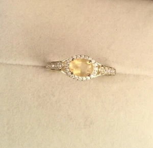 Vintage Jewellery Gold Ring Citrine White Sapphires Antique Deco Jewelry size S - Picture 1 of 8