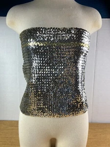 Vintage 80er Doppel Herz Designs Silber Pailletten Röhrentop 3XL Gold Akzent Disco - Bild 1 von 14