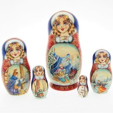 5 russian dolls h19 cm exclusive palekh hand painted signed matryoshka nested doll