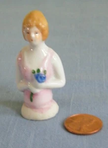 Vintage Pin Cushion Half Doll Porcelain Ceramic Lady 2-1/4" tall ~ Japan - Picture 1 of 5