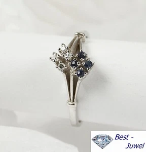 Anillo Juguetón De 585 Oro Blanco 14 Quilates Con Zafiro Y Diamante - Imagen 1 de 4