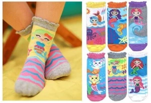 Jefferies Socks Girls Mermaid Novelty Fashion Pattern Cute Crew Socks 6 Pack - Picture 1 of 8
