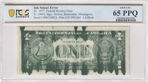 PCGS 65 PPQ HAEVY RAIN GREEN IN SMEAR ERROR 1977 1$ 2892A - Picture 1 of 2
