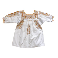 White and Gold Knitted Blouse Handmade from Mexico Size Medium for Women