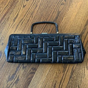 Vintage Rare Large 17” HOBO International Black Leather Clutch Handbag Bag WOW! - Picture 1 of 15