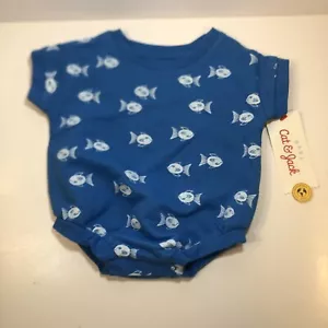 Cat & Jack Baby NB Blue White Fish One Piece Bodysuit Romper Boys Newborn NWT - Picture 1 of 7