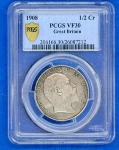 1908 Gran Bretagna 1/2 Corona PCGS Vf30 (ES21) - Foto 1 di 2