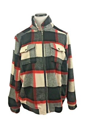 Torrid Plaid Wool Bomber Jacket Coat Fur Collar Black Red White - Image 1 of 4