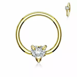 1Pc Gold Heart CZ Multi Directional Captive Ring Septum Nipple Ring Belly 14G - Picture 1 of 10