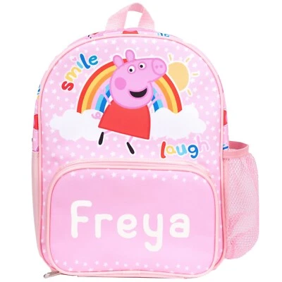 Peppa Pig Personalised Kids Backpack for Girls Nursery Bag Mesh Pocket 2 comp - Image 1 of 4