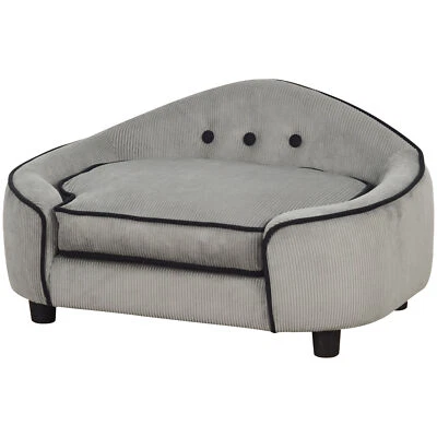 PawHut Pet Sofa Puppy Chair Kitten Couch for Small Dogs, Cats w/ Cushion - Grey - Image 1 of 4