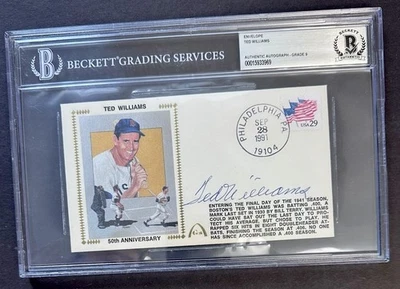 1991 Ted Williams Grade 9 Signed .400 Season First Day Cover FDC Beckett Red Sox - Image 1 of 2