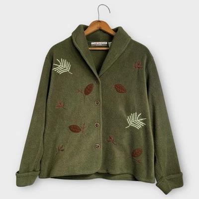 Cárdigan Suéter Vintage Otoño Hoja Mujer Pequeño Verde Polar Bordado Otoño Foto 1 de 4