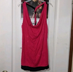 Y2K 2000's Honey Punch Hot Pink and Black Layered Racer Back Tank Top Small - Picture 1 of 4