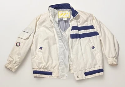 Jaqueta corta-vento vintage anos 90 Izzi Spirit acabamento náutico branco azul tamanho P - Imagem 1 de 4