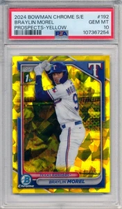 2024 Bowman Chrome Prospects Sapphire Yellow BRAYLIN MOREL #192 SP RC /75 PSA 10 - Picture 1 of 2