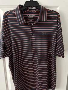 POLO UOMO UNDER ARMOUR THE PLAYOFF BLU NAVY/ARANCIONE A RIGHE SCIOLTE HEATGEAR TAGLIA XXL - Foto 1 di 3