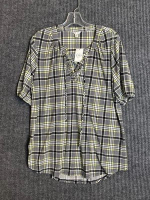 Blusa para mujer Cato talla grande a cuadros manga corta oficina carrera clásica elástica Foto 1 de 4