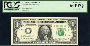 2006 Federal Reserve Note *Low Serial No.* (00001031) PCGS Gem New 66 PPQ - Picture 1 of 2