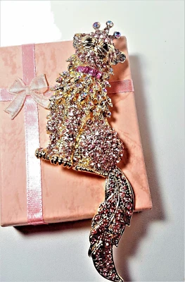 IMPRESIONANTE BROCHE/BROCHE O COLGANTE CON INCRUSTACIONES DE CRISTAL AUSTRIACO ROSA GATO REINA AB/T Foto 1 de 4