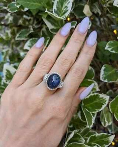 Oval 10.75Ct Natural Blue Sapphire Diamond Engagement Ring 950 Platinum Size 6 7 - Picture 1 of 6