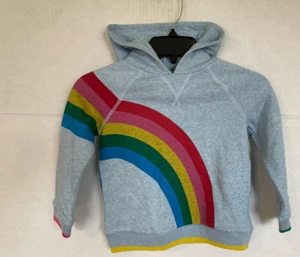 MINI BODEN Kids' Rainbow Hoodie In Light Blue Marl Rainbow SIZE 5-6Y NEW - Picture 1 of 3