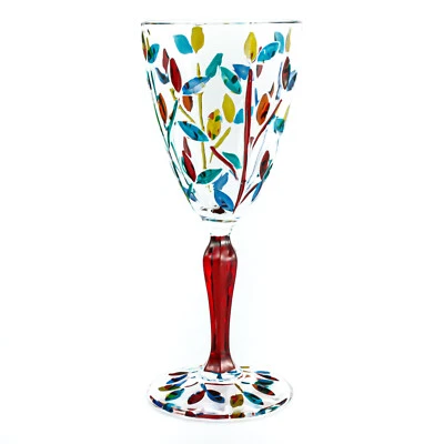 Murano Glass Wine Multi Wine Red Stem Hand Painted Height 19cm Venice Italy - Image 1 of 4