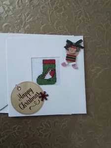 Hand Made completed cross stitch Medium White Christmas Card - Picture 1 of 2