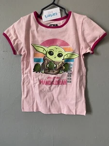 Star Wars Kids Girls Cute Grogu The Mandalorian Glitter Ringer T-Shirt Pink Sz 5 - Picture 1 of 5