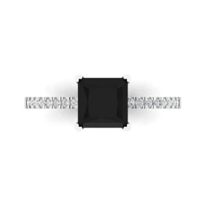 1.62Ct Princess Cut Natural Onyx Engagement Ring for Women, 14K White Gold - Picture 1 of 11