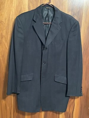 Chaqueta Blazer Larga de Lana Caravelli Superior Años 150 Negra con Línea Blanca Talla 40R Foto 1 de 4