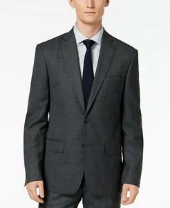 DKNY Mens Wool Suit Jacket Gray Blue Plaid Slim Fit 44 Short $525 NWT - Picture 1 of 3