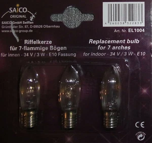 Saico EL1004 Schaftkerzen Riffelkerzen 7-flammige Bögen 34V 3W E10 Spitzkerze - Bild 1 von 1